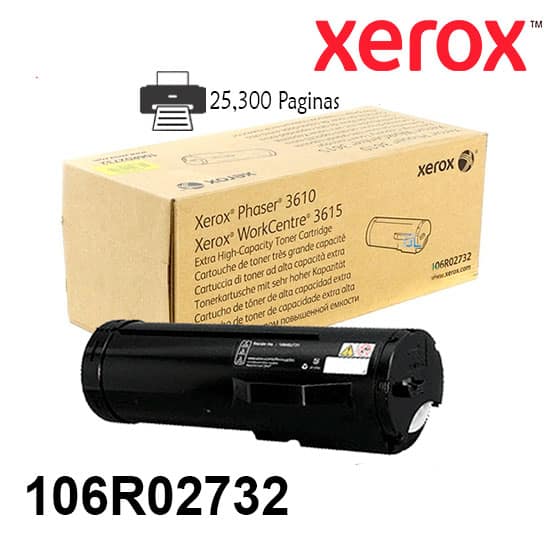 Toner Xerox 106R02732 Original De Color Negro Para Impresora Xerox Phaser 3610 Workcentre 3615 Rendimiento De 25,300 ​Paginas de impresion.