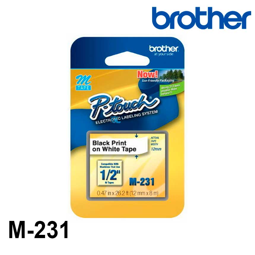 Cinta Brother M-231 Negro Sobre Blanco 12mm - Imagen 2