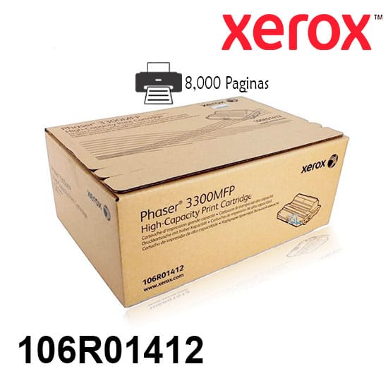 Toner Xerox 106R01412 Color Negro Para Impresora Xerox Phaser 3300Mfp Rendimiento 8,000 Paginas de impresion.