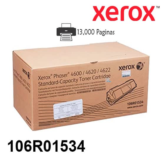 Toner Xerox 106R01534 Color Negro Para Impresora Phaser 4622/4600/4620 Rendimiento 13,000 Paginas de impresion.