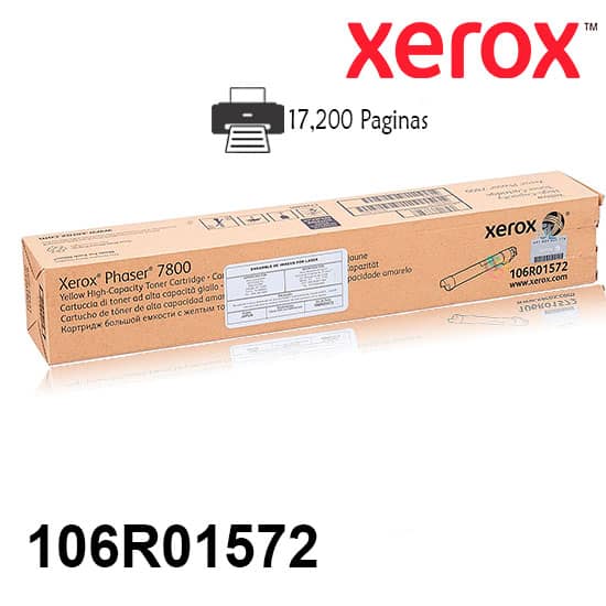 Toner Xerox 106R01572 Color Yellow Para Impresora Xerox Phaser 7800 Rendimiento 17,200 Paginas de impresion.