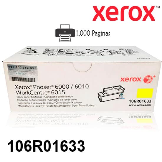 Toner Xerox 106R01633 Color Yellow Para Impresora Xerox Phaser 6000/6010 Workcentre 6015 Rendimiento 1,000 Paginas de impresion.