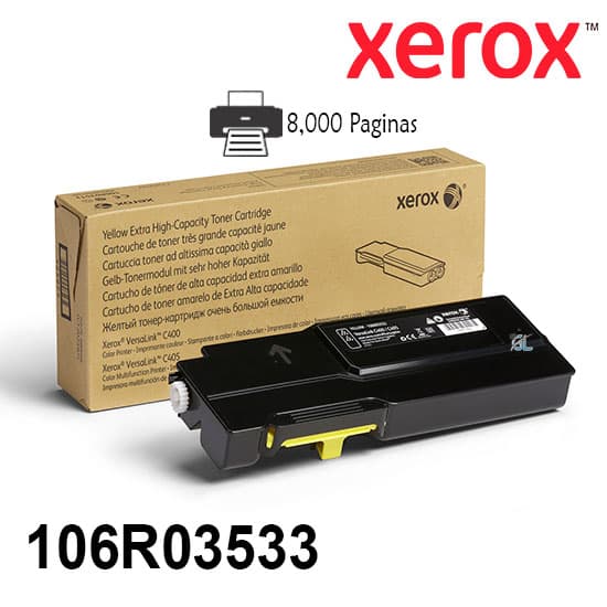 Toner Xerox 106R03533 Color Yellow Extra Alta Capacidad Para Impresora Xerox Versalink C400/C405 Rendimiento 8000 Paginas de impresion.