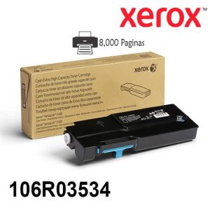 Cartucho Toner Xerox 106R03534 Color Cyan Extra Alta Capacidad Para Impresora Xerox Versalink C400/C405 Rendimiento 8000 Paginas de impresion.