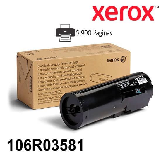 Toner Xerox 106R03581 Color Negro Para Para Impresora Versalink B400/B405 Rendimiento 5900 Paginas de impresion.