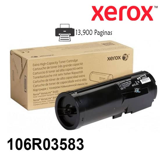 Toner Xerox 106R03583 Color Negro Impresora Xerox Versalink B400/B405 Rendimiento 13,900 Paginas de impresion.