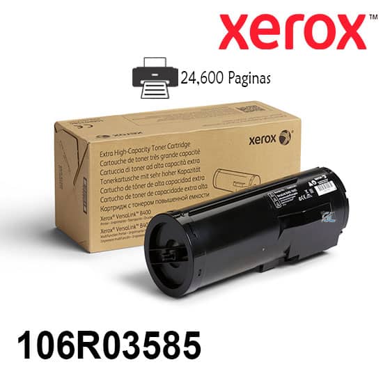 Toner Xerox 106R03585 Color Negro Impresora Xerox Versalink B400/B405 Rendimiento 24,600 Paginas de impresion.
