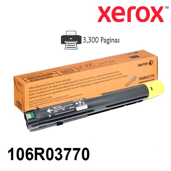Cartucho Toner Xerox 106R03770 Original Color Yellow Para Impresora Xerox Versalink C7000 Rendimiento 3300 Paginas de impresion.