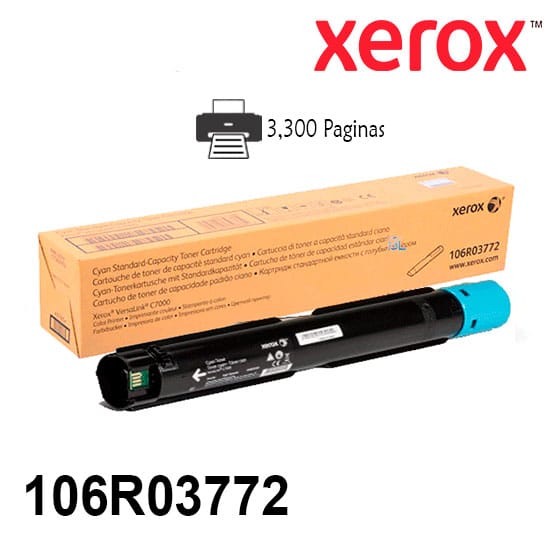 Toner Xerox 106R03772 Original Color Cyan Para Impresora Xerox Versalink C7000 Rendimiento 3300 Paginas de impresion.