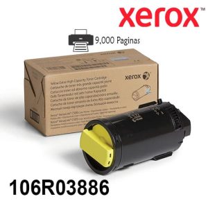 Cartucho Toner Xerox 106R03886 Color Yellow Extra Alta Capacidad Para Impresora Xerox Versalink C500/C505 Rendimiento 9000 Paginas de impresion.