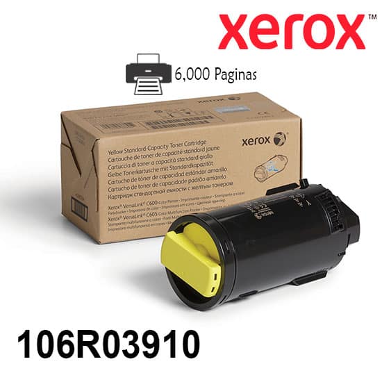 Cartucho Toner Xerox 106R03910 Color Yellow Capacidad Estandar Para Impresora Xerox Versalink C600/C605 Rendimiento 6000 Paginas de impresion.