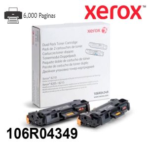 Cartucho Toner Xerox 106R04349 Color Negro Dual Pack (2 unidades ) Para Impresora Xerox B210 B215 B205 Rendimiento 6000 Paginas de pagina.
