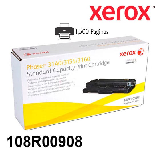 Cartucho Toner Xerox 108R00908 Color Negro Para Impresora Phaser 3140/3155/3160 Rendimiento 1500 Paginas de impresion. 