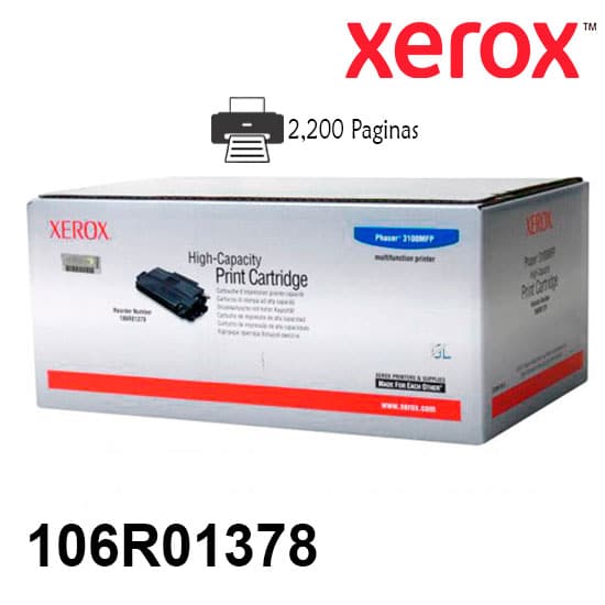 Toner Xerox 106R01378 Color Negro Para Impresora Xerox Phaser 3100 Rendimiento 2200 Paginas.