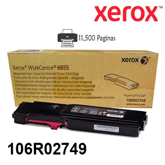Toner Xerox 106R02749 color Magenta para impresora WorkCentre 6655 Rendimiento 11,500 paginas de impresion.