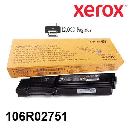 Toner Xerox 106R02751 color Negro para impresora WorkCentre 6655 Rendimiento 12,000 paginas de impresion.